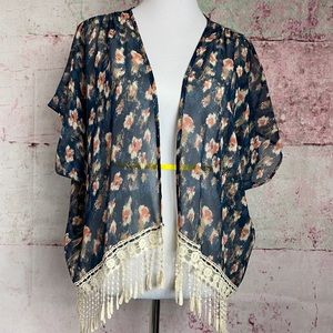 Daisies Floral Boho Kimono with Fringe